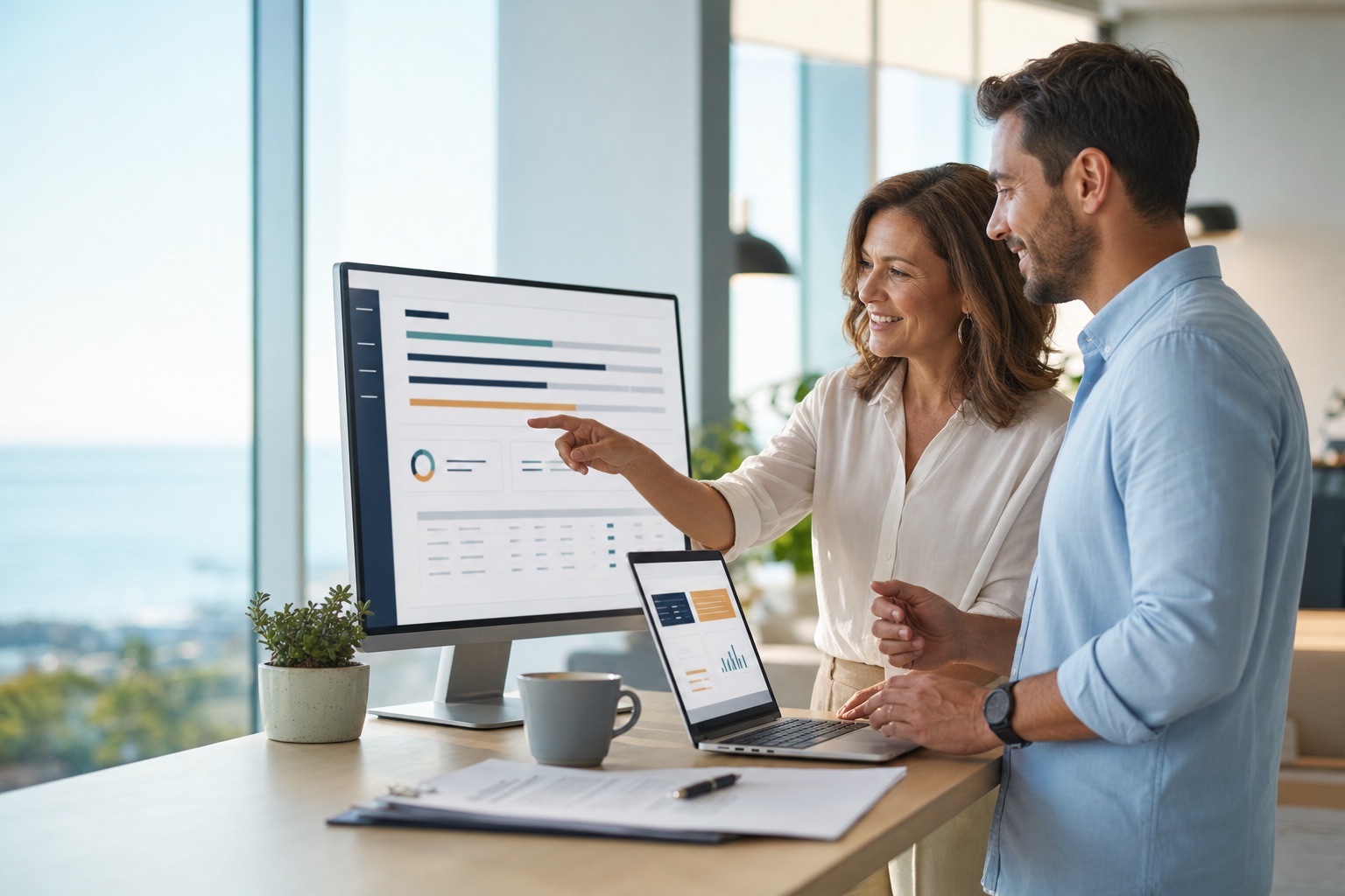 Executives reviewing a Salesforce agreement together